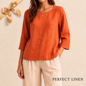Perfect Linen Orange 100% Linen Top Size S